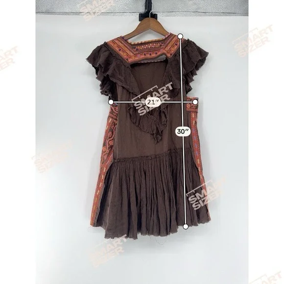 Free People Day Glow Embroidered Mini Dress Bitter Olive Brown XS Boho festival - Picture 4 of 7